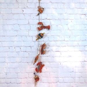 Hanging Rope With Wooden Cut Out Lobster Crabs Decor 7 Pieces